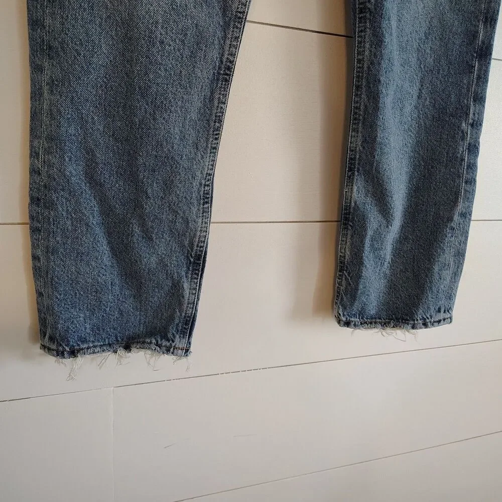 Agolde Riley Jeans Womens Straight High Rise Size 25 Crop Button Fly Stretch - Picture 2 of 10